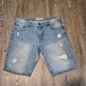 Men's Light Blue Distressed Denim Shorts